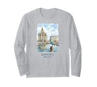 Liverpool England Waterfront Liver Bird Watercolor Long Sleeve T-Shirt