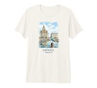 Liverpool England Waterfront Liver Bird Watercolor Premium T-Shirt