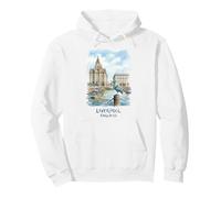 Liverpool England Waterfront Liver Bird Watercolor Pullover Hoodie