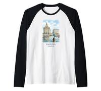 Liverpool England Waterfront Liver Bird Watercolor Raglan Baseball Tee