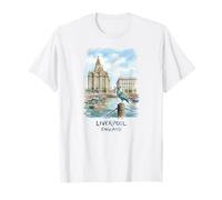 Liverpool England Waterfront Liver Bird Watercolor T-Shirt