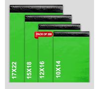 LIVERPOOL ENTERPRISES LTD 200 Mixed Green Parcel Bags - Tamper-Proof Self-Seal Mailing & Postage Bag for Shipping, Packaging & Delivery - 4 Assorted Sizes 50 of Each (XS to Large)