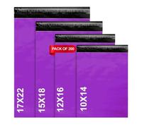 LIVERPOOL ENTERPRISES LTD 200 Mixed Purple Parcel Bags - Tamper-Proof Self-Seal Mailing & Postage Bag for Shipping, Packaging & Delivery - 4 Assorted Sizes 50 of Each (XS to Large)