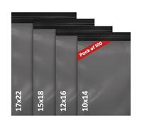LIVERPOOL ENTERPRISES LTD 400 Mixed Grey Parcel Bags - Tamper-Proof Self-Seal Mailing & Postage Bag for Shipping, Packaging & Delivery - 4 Assorted Sizes 100 of Each (XS to Large)