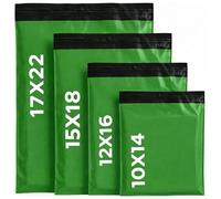 LIVERPOOL ENTERPRISES LTD 60 Mixed Green Parcel Bags - Tamper-Proof Self-Seal Mailing & Postage Bag for Shipping, Packaging & Delivery - 4 Assorted Sizes 15 of Each (XS to Large)