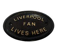 "LIVERPOOL FAN LIVES HERE" WALL OR FENCE GARDEN PLAQUE/SIGN WITH GOLD RAISED LETTERING