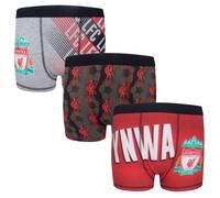 (Multi, 11-12 Years) Liverpool FC Boys Boxer Shorts 3 Pack Crest Kids OFFICIAL Football Gift