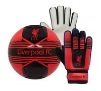 Liverpool FC Junior Size 4 Football & Goalkeeper Goalie Gloves Set OFFICIAL Gift