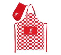 Liverpool FC Kitchen Set, Red and White Checkered Apron with Oven Glove, Official LFC Merchandise