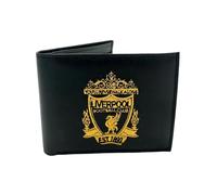 Liverpool FC Official Black PU Leather Wallet with Gold Embroidered Club Crest, Bifold Design, Multiple Card Slots