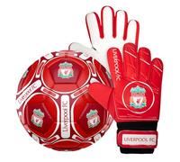 Liverpool FC Official Size 4 Football & Boys Goalkeeper Gloves Set Junior