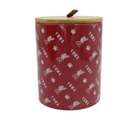 Liverpool FC Pet Treat Storage Container, Red Ceramic with Wooden Lid, YNWA Logo Pattern, Paw Print Design