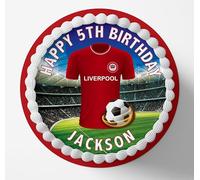Liverpool Football Team Colours Personalised Edible Cake Topper Printed on Icing Sheets, Round, Square, Costco, Cupcake Toppers - Happy Birthday (1. Round)