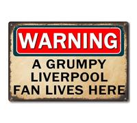 Liverpool Gifts for Men and Boys Warning A Grumpy Liverpool Fan Lives Here Retro Football Fan Metal Signs Gift Poster for Durable Wall Plaque Accessories, Man Cave, Bar, Dads Fc, Bedroom Decor Lfc
