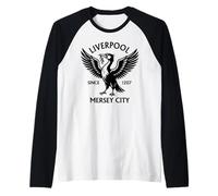 Liverpool Mersey City Since 1207 Liver Bird Big Black Print Raglan Baseball Tee