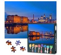 Liverpool Merseyside Night Skyline Jigsaw Puzzle 1000 Pieces for Adults UK Cityscape Landscape Puzzle Capital City Wall Art Home Decor Bedroom Challenge Activity 27.5x19.7 Inch