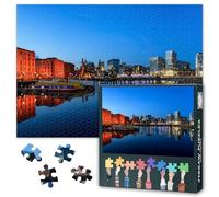 Liverpool Merseyside Night Skyline Jigsaw Puzzle 1000 Pieces for Adults UK Cityscape Landscape Puzzle Capital City Wall Art Home Decor Bedroom Bathroom Challenge 27.5x19.7 Inch