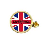 Liverpool on the Union Jack Gold Plated Domed Lapel Pin Badge in Bag