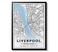 Liverpool Print, City Map Poster, Modern Travel Wall Art, Tourism Home Decor Gift Idea, Archival Matte, A2 (Framed) - 59.4x42cm