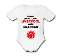 LIVERPOOL Shhhh! I'm watching with Daddy Mummy Grandad Unique Football Babygrow Cute Personalised Funny Baby Vest Grow Boys Girls Unisex Gift Babygrow Bodysuit