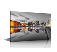 Liverpool Skyline Wall Decor Albert Dock Wall Decorations for Living Room Liverpool Skyline Balck and White Wall Art 1 Panel Artwork Home Decor Posters and Prints Framed Ready to Hang (24''Wx 36''H)