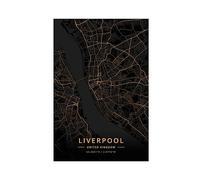 Liverpool United Kingdom City Maps Gold Poster Canvas Poster Wall Art Decor Print Picture Paintings for Living Room Bedroom Decoration Unframe 12x18inch(30x45cm)