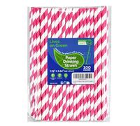 Lives on Green 19.7 cm Hot Pink Striped Paper Drinking Straws - Unpacked, Pack of 100 - for Party, Wedding, Cocktail, Drink