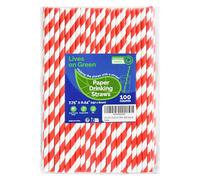 Lives on Green 19.7 cm Red/White Striped Paper Straws Organic Pack of 100 - for Drinks, Cocktails, Decoration, Party, Crafts