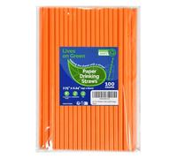Lives on Green 19.7 cm Solid Orange Paper Drinking Straws Unwrapped 100 Counts for Cocktail, Bar, Restaurants, Water, Juice, Soda