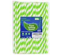 Lives on Green 19.7 x 0.6 cm Disposable Paper Straws, Green/White Striped, Pack of 100 - Organic & Compostable