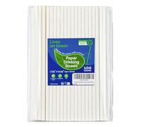 Lives on Green 19.7cm Disposable Paper Straws Dye Free White Cocktail Juice Drink Coffee Drinking Straws - Pack of 100