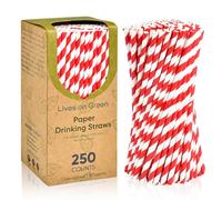 Lives on Green 19,7cm Red Striped Paper Straws for Drinking, 0,6cm Diameter - 100% Biodegradable and Compostable, 250 Counts