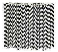 Lives on Green 26 x 0.6 cm Extra Long Disposable Paper Drinking Straws - Black/White Striped, Pack of 100, Biodegradable and Compostable
