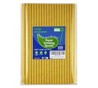 Lives on Green 7.75 inch Compostable Gold Paper Straws 100 Counts - for Drinking, Cocktails, Party, Wedding, Decoration