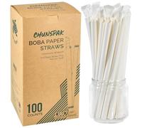 Lives on Green Biodegradable Disposable White Paper Boba Tea Straws, 23cm Long, 12mm Wide, Pointed End - Pack of 100, Individually Wrapped - Home & Restaurant
