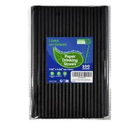 Lives on Green Black Disposable Paper Straws - Pack of 100-19.7 x 0.6 cm - for Cocktails, Coffee, Drinks, Bars, Restaurants