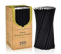Lives on Green Black Paper Drinking Straws Biodegradable, 19,7cm x 0,6cm, for Cocktail, Drinks, Bars and Restaurant, 250 Counts