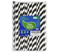 Lives on Green Black/White Striped Biodegradable Paper Straws Unwrapped 19.7 cm 100 Counts - for Cocktail, Juice, Decoration, Crafts