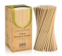 Lives on Green Brown Kraft Paper Straws, 19,7 x 0,6cm, for Milk, Juice, Tea, Hot or Cold Drinks - 100% Biodegradable, 250 Counts