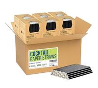 Lives on Green Compostable Small Black Paper Cocktail Straws, Stirrers - 14.6 x 0.6 cm, Pack of 3000 - for Bars and Restaurants