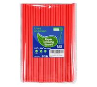 Lives on Green Disposable 19.7 cm Solid Red Paper Straws Pack of 100 for Drinking, Decoration, Cakes, DIY Arts & Crafts - Environmentally Friendly