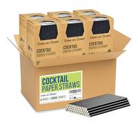 Lives on Green Disposable Black Paper Drinking Straws in Bulk for Cocktails, Coffee and Mixed Drinks - 19.7 x 0.6 cm, Pack of 3000 - for Bars and Restaurants