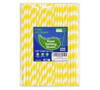 Lives on Green Eco-friendly Yellow/White Striped Disposable Paper Drinking Straws 19.7 x 0.6 cm Pack of 100 - for Cocktail, Party, Juice, Water, Milk