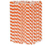 Lives on Green Orange Striped Paper Straws (100), 26 x 0.6 cm, Biodegradable, Extra Long, Pack of 100 for Drinks, Parties, Large Cups