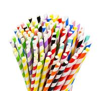 Lives on Green [Pack of 100] 19.7 cm Colourful Striped Disposable Paper Straws, 10 Colours, Compostable - for Cocktail, Party, Cake Pops, Crafts