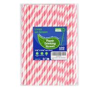 Lives on Green Pink/White Striped Paper Drinking Straws 19.7 cm Pack of 100 - for Cocktail, Party, Wedding, Baby Shower, Decoration, Crafts