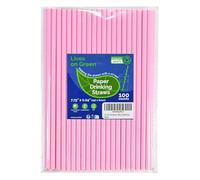 Lives on Green Solid Pink Disposable Paper Straws 19.7cm Pack of 100 - for Party, Cocktails, Cake Pops, Bars, Restaurants