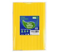 Lives on Green Solid Yellow Disposable Paper Straws 19.7cm Pack of 100 - for Drinks, Birthday, Party, DIY Crafts
