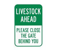 Livestock Ahead Please Close The Gate Behind You Metal Warning Sign with Easy Install for Indoor Outdoor Security, Business Office Home Garden Street Decor 20 x 30 cm
