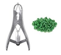 Livestock Castration Bander with 100 Pieces Castrator Rings, Stainless Steel Jaw Castration Tool with Non-Slip Plastic Handle, Efficient Farm Management Tool for Livestock Handling(B)